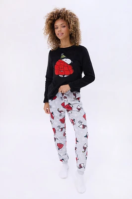 Peanuts Snoopy Puffer Jacket Printed Pajama Jogger And Tee Set