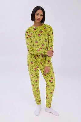 The Grinch Printed Velour Pajama Jogger And Tee Set