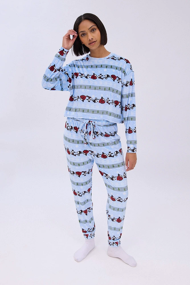 Peanuts Snoopy Snow Printed Velour Pajama Jogger And Tee Set