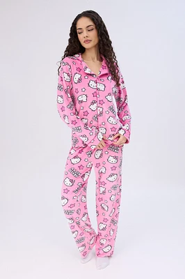 Hello Kitty Velour Pajama Dad Shirt And Pants Set