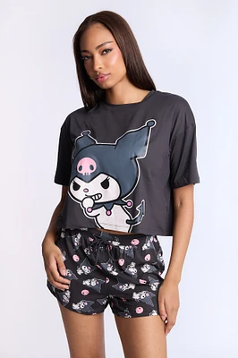 Ensemble short et t-shirt pyjama super doux imprimé Kuromi