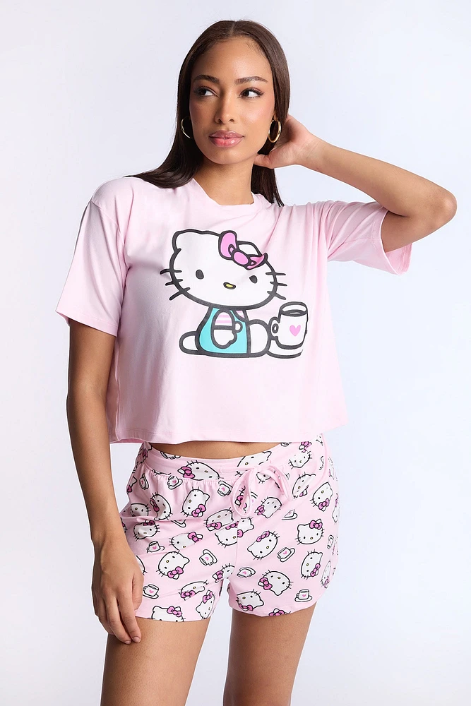 Ensemble short et t-shirt pyjama super doux imprimé café Hello Kitty