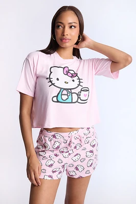 Ensemble short et t-shirt pyjama super doux imprimé café Hello Kitty