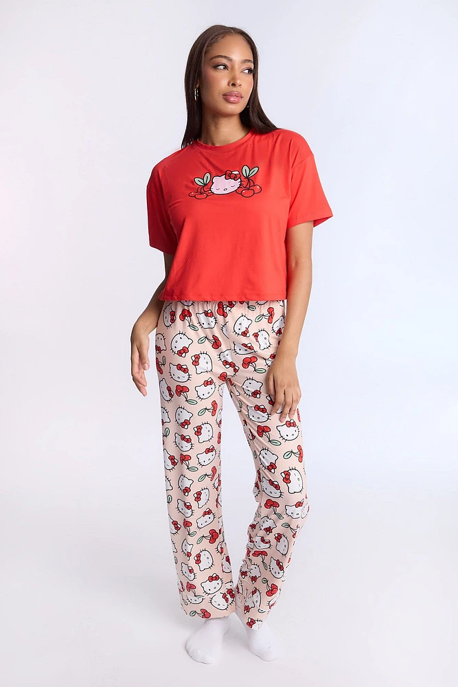 Ensemble jogger et t-shirt pyjama super doux imprimé Hello Kitty cerise