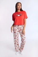 Ensemble jogger et t-shirt pyjama super doux imprimé Hello Kitty cerise