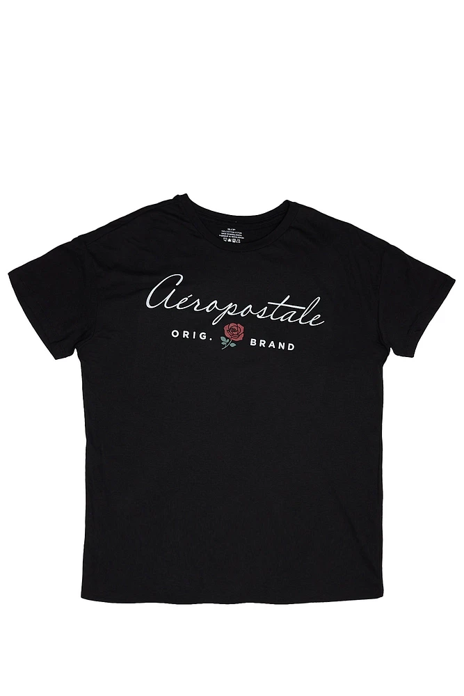 Aéropostale Cursive Rose Graphic Boyfriend Tee