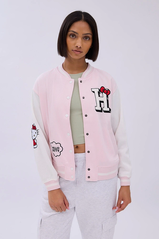 Hello Kitty Embroidered Patch Varsity Jacket