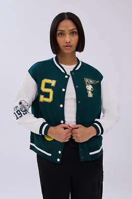 Peanuts Snoopy Embroidered Patch Varsity Jacket