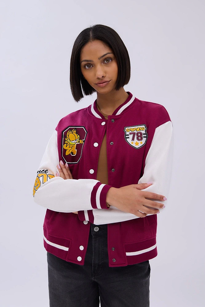 Garfield Embroidered Patch Varsity Jacket