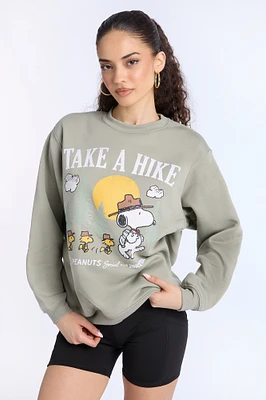 Peanuts Snoopy Hike Graphic Crew Neck Sweatshirt