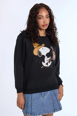 Sweatshirt ras du cou imprime? graphique Peanuts Snoopy Cowboy