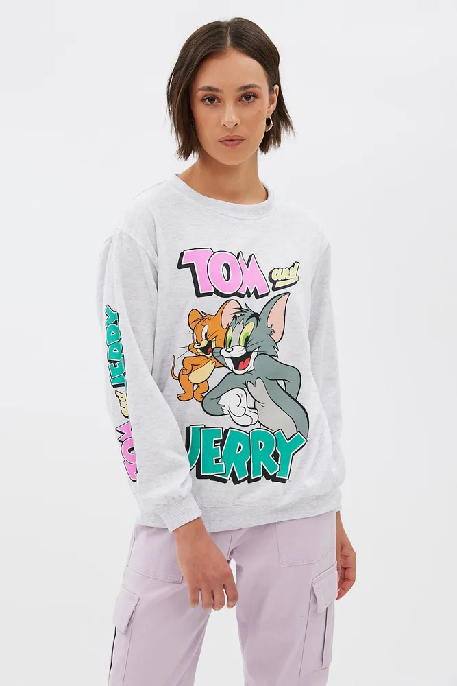 Tom And Jerry Graphic Oversized Crew Neck Sweatshirt