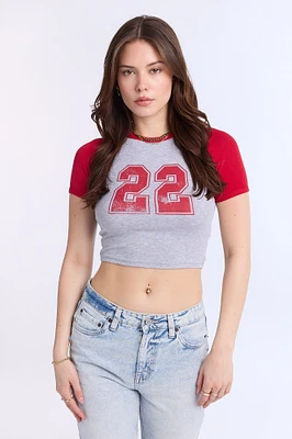 AERO Ribbed Knit Graphic Raglan Sleeve Baby Tee