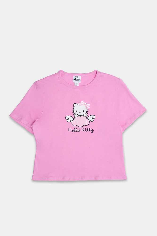 Hello Kitty With Ribbon Bow Graphic Baby Tee