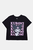 Kuromi Flocked Graphic Boxy Cropped Tee