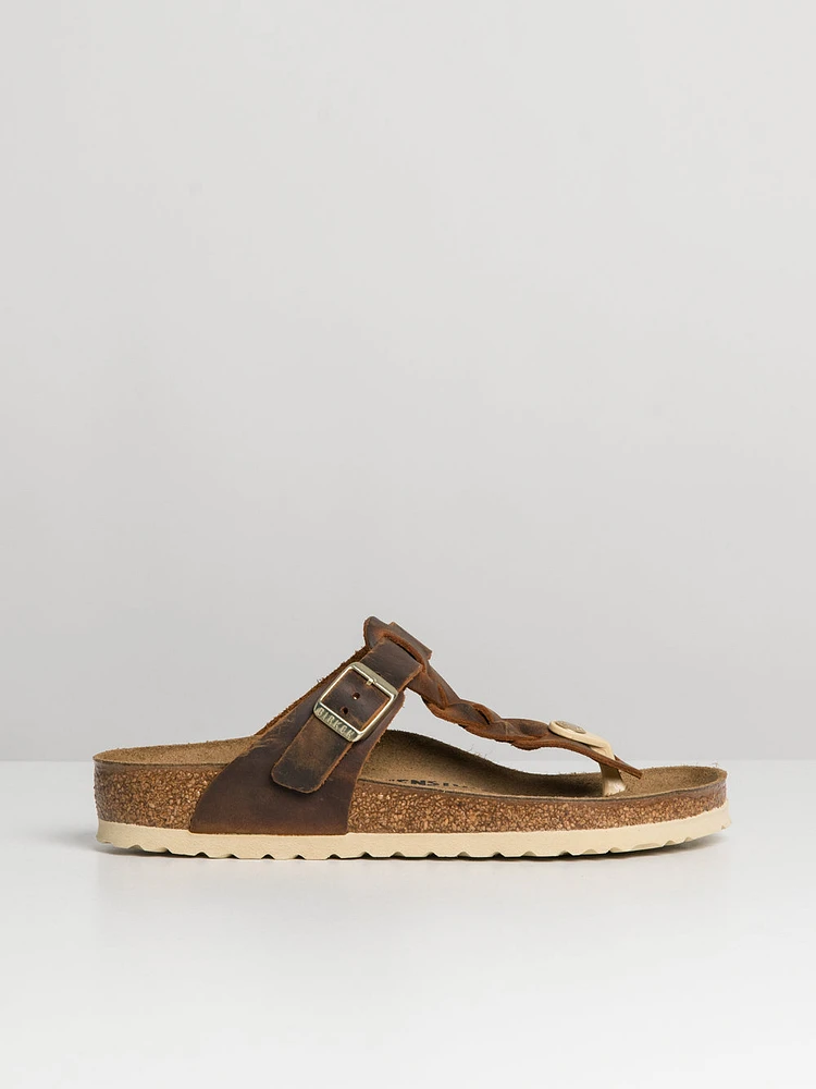WOMENS BIRKENSTOCK GIZEH BRAIDED LEATHER SANDALS - REGULAR COGNAC