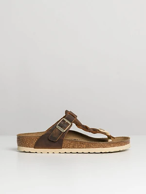 WOMENS BIRKENSTOCK GIZEH BRAIDED LEATHER SANDALS - REGULAR COGNAC