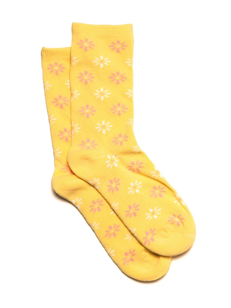 SCOUT & TRAIL DAISY PRINT SOCK - YELLOW