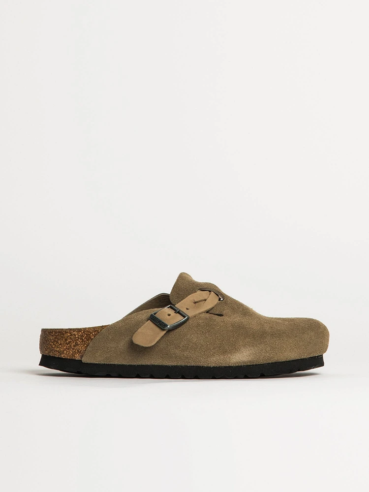 WOMENS BIRKENSTOCK BOSTON BRAIDED SUEDE CLOG - TAUPE