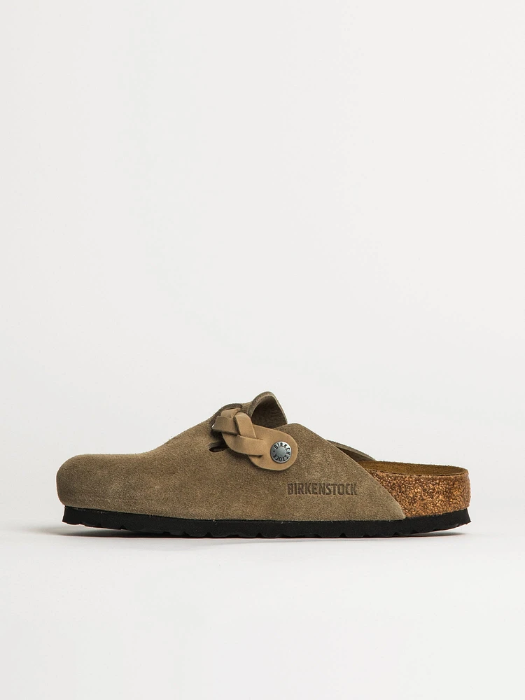 WOMENS BIRKENSTOCK BOSTON BRAIDED SUEDE CLOG - TAUPE