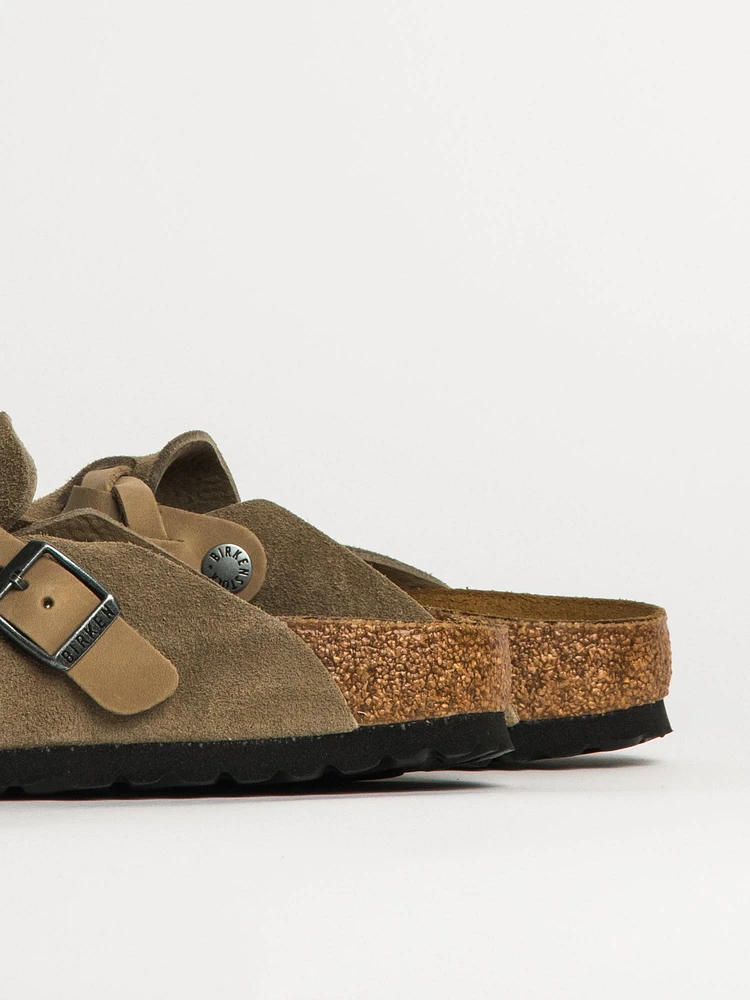 WOMENS BIRKENSTOCK BOSTON BRAIDED SUEDE CLOG - TAUPE
