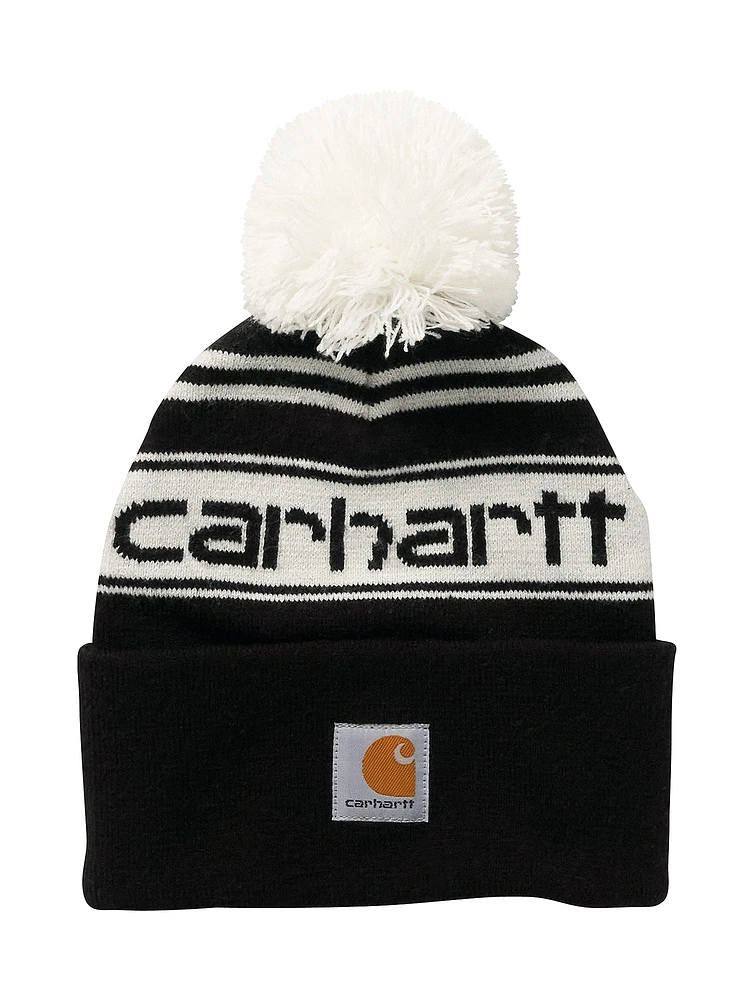 CARHARTT POM POM CUFFED LOGO BEANIE - CLEARANCE