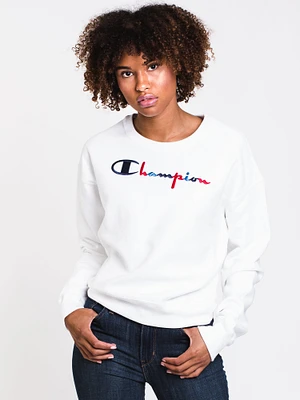 WOMENS 3COLOUR SCRIPT CREW - WHITE CLEARANCE