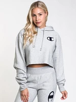 WOMENS FLOCK SCRIPT CROP PULLOVER HD - GRY CLEARANCE