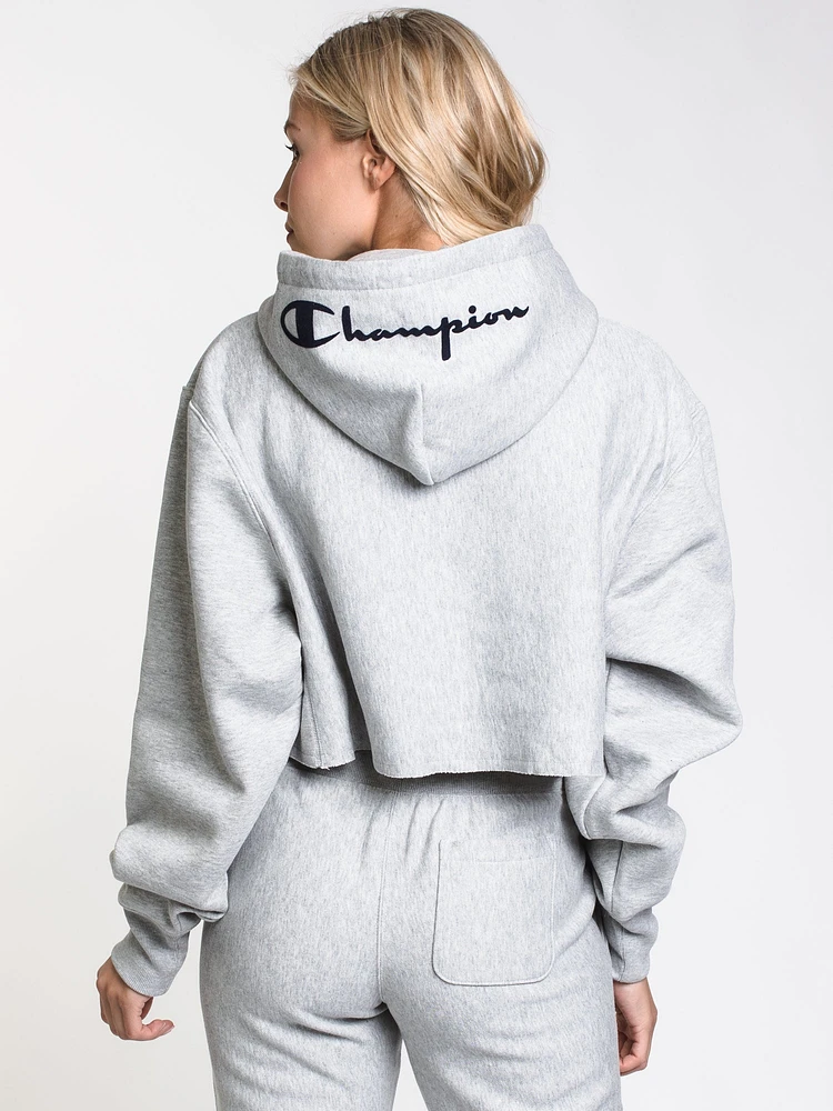 WOMENS FLOCK SCRIPT CROP PULLOVER HD - GRY CLEARANCE