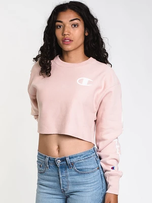 WOMENS FLOCK SCRIPT CROP CREW - ASH CLEARANCE