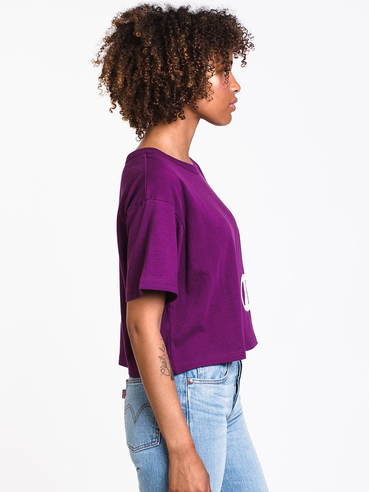 WOMENS WRAP AROUND CROP SHORT SLEEVE TEE - PUR CLEARANCE