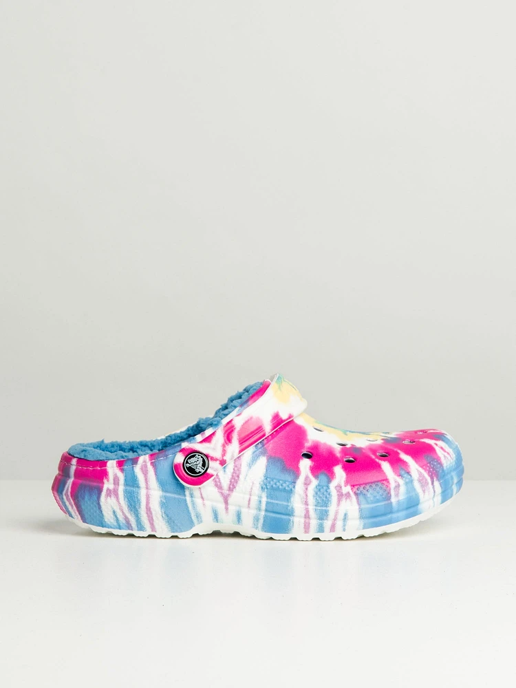 WOMENS CROCS CLASSIC LINED TIE DYE GRAPHIC CLOGS - CLEARANCE