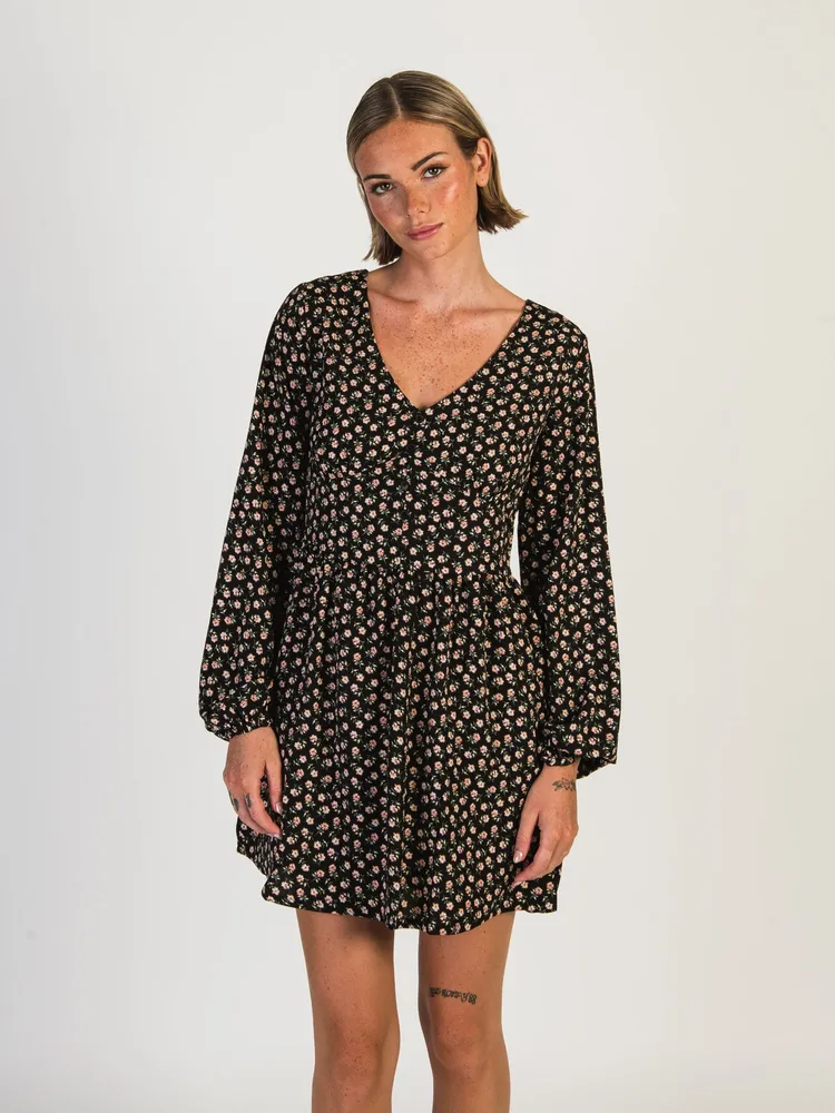 DAISY STREET LTD MINI BUTTON LONG SLEEVE SMOCK DRESS