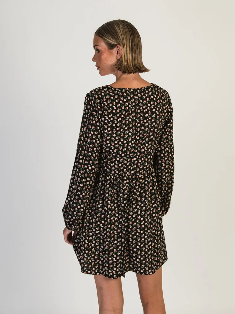 DAISY STREET LTD MINI BUTTON LONG SLEEVE SMOCK DRESS