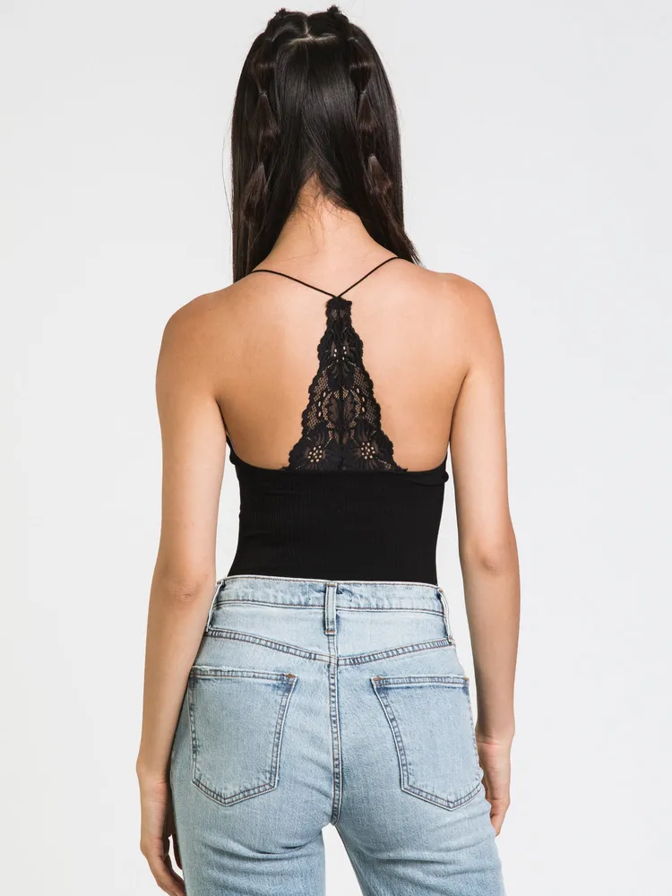 DYNAMIC RIBBED V-NECK LACE BODYSUIT - CLEARANCE