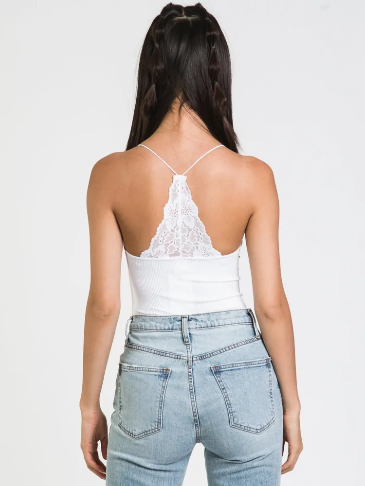 DYNAMIC RIBBED VNECK LACE BODYSUIT