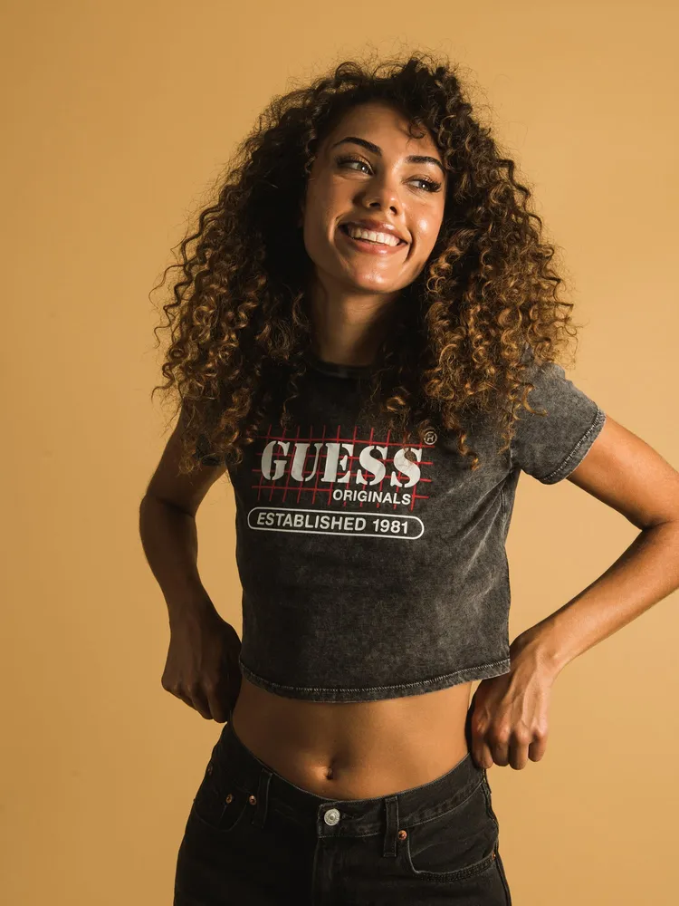 GUESS RAELYN GRID CROP T-SHIRT - CLEARANCE