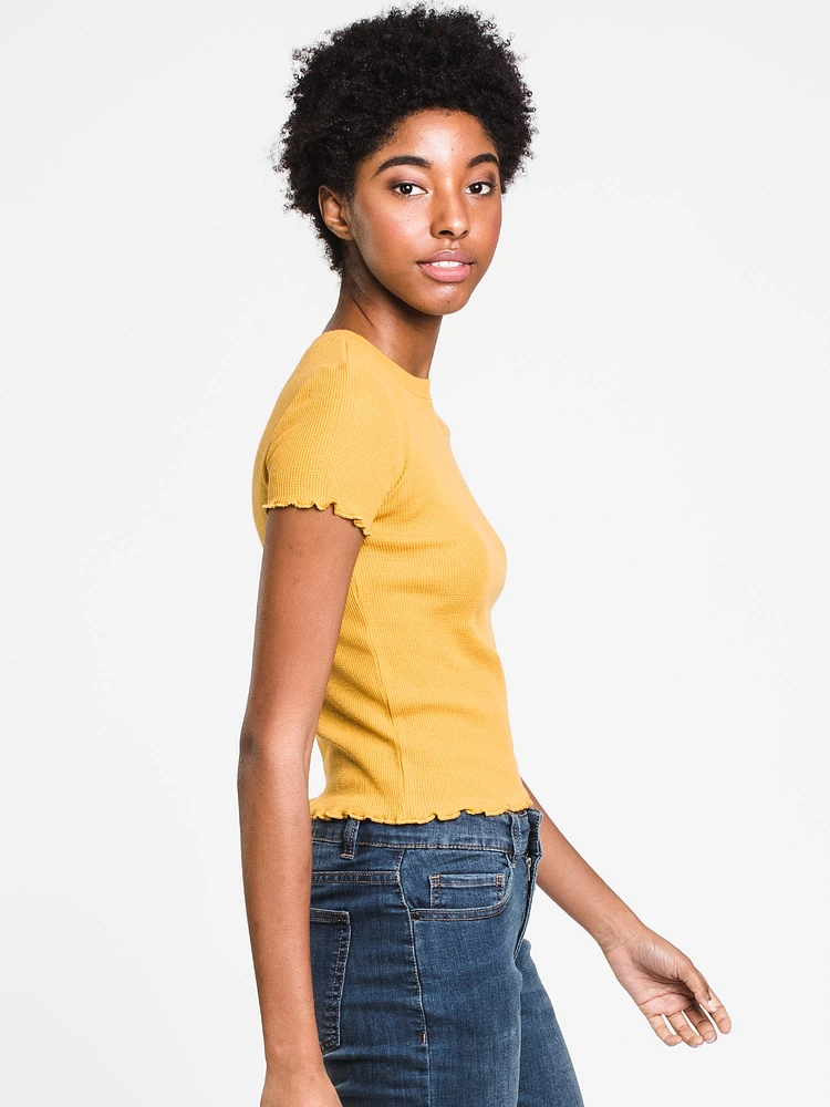 WOMENS WAFFLE CROPPED TEE - CLEARANCE