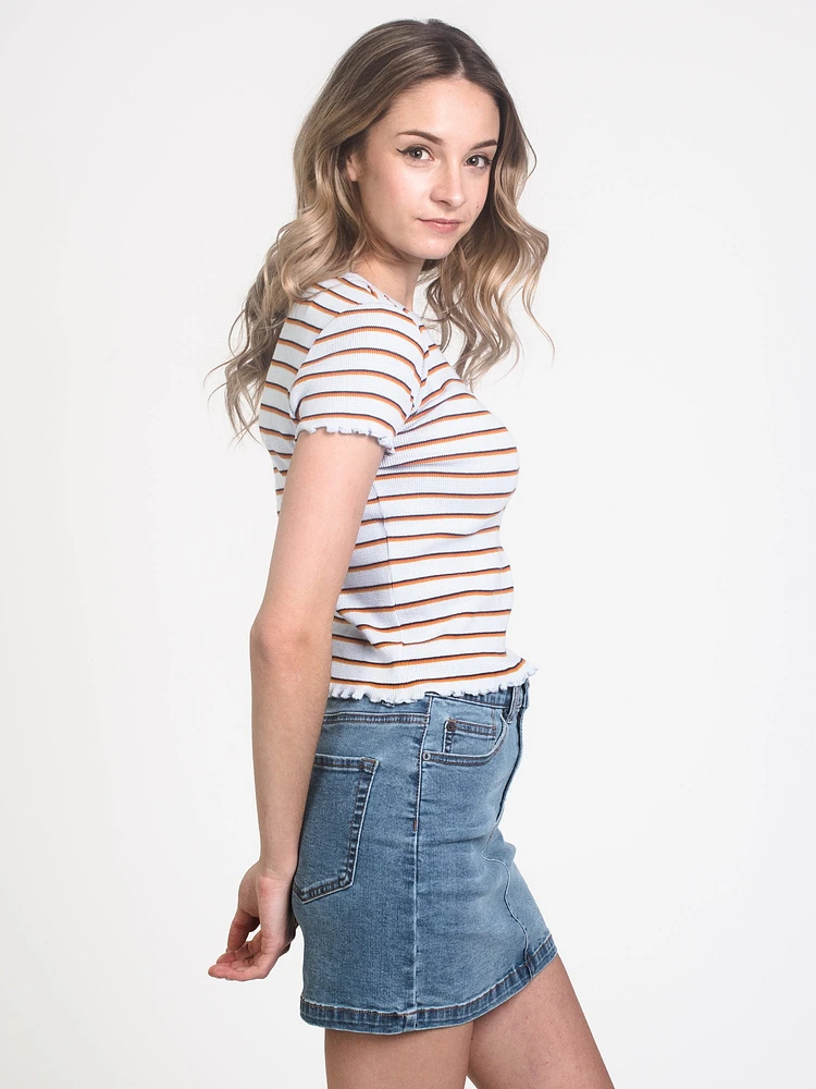 WOMENS WAFFLE STRIPE TEE - CLEARANCE