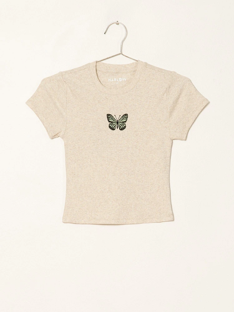 HARLOW RIBBED EMBROIDERED BABY TEE - CLEARANCE