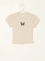 HARLOW RIBBED EMBROIDERED BABY TEE - CLEARANCE