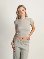 HARLOW ESSENTIAL RIBBED MELANGE BABY TEE - HEATHER GREY