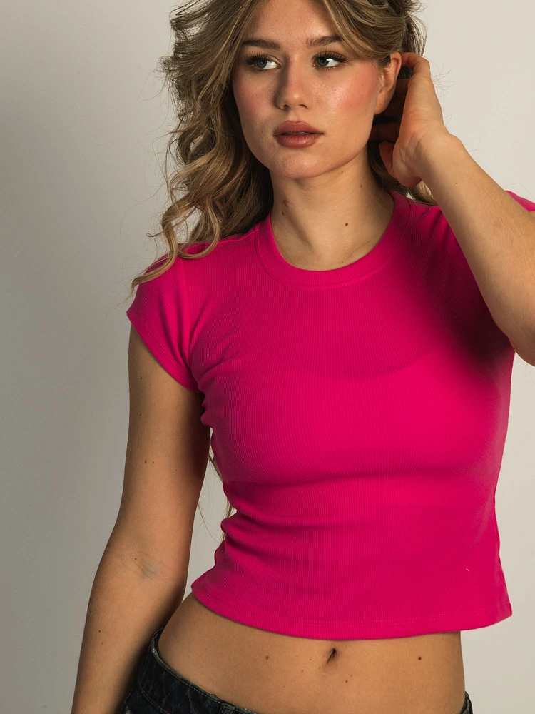 HARLOW ESSENTIAL RIBBED BABY TEE - NEON PINK