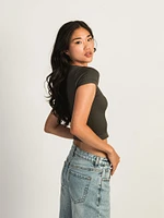 HARLOW RIBBED SEAMLESS TEE - CHARCOAL