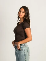 HARLOW RIBBED SEAMLESS TEE - CHOCOLATE