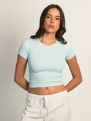 TEE-SHIRT HARLOW CÔTELÉ SANS COUTURE - BLEU CLAIR