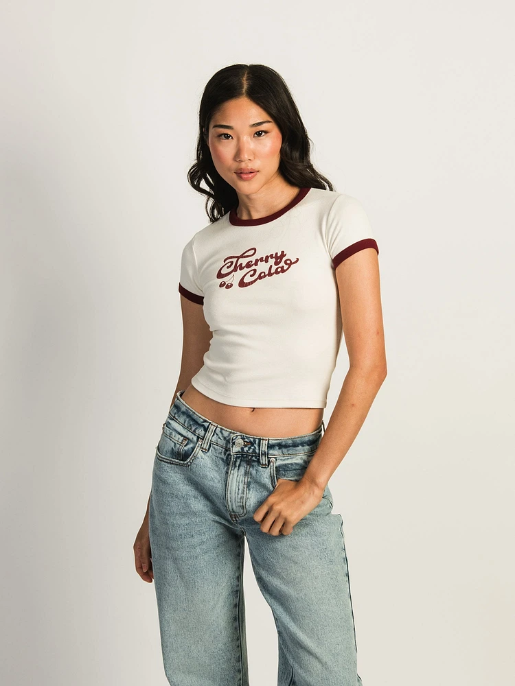 HARLOW CLARA PRINT RINGER TEE - CHERRY COLA