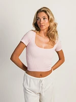 T-SHIRT HARLOW COL CARRÉ SEAMLESS – ROSE CLAIR