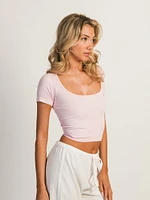 T-SHIRT HARLOW COL CARRÉ SEAMLESS – ROSE CLAIR