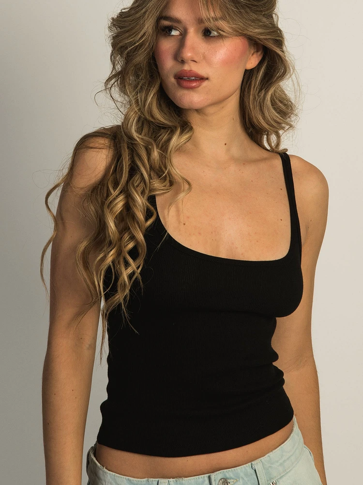 HARLOW ESSENTIAL RIBBED TANK - BLACK